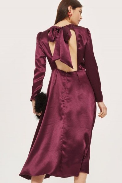 Topshop Shimmer Satin Midi Dress / wine open back party dresses / luxe style fashion - flipped