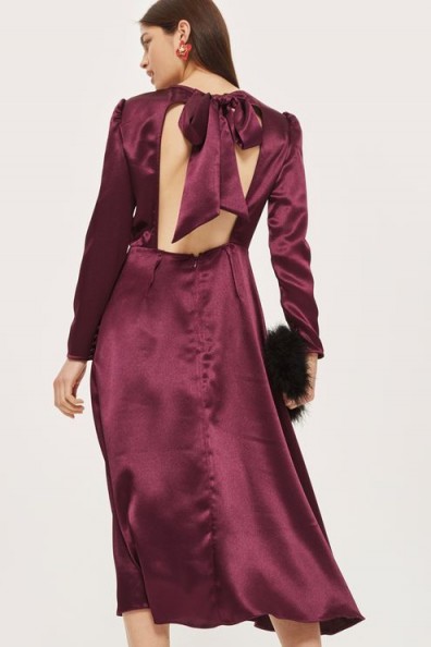 Topshop Shimmer Satin Midi Dress / wine open back party dresses / luxe style fashion