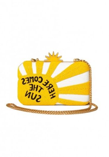 Alice +Olivia X THE BEATLES HERE COMES SUN CLUTCH / yellow beaded slogan bags - flipped