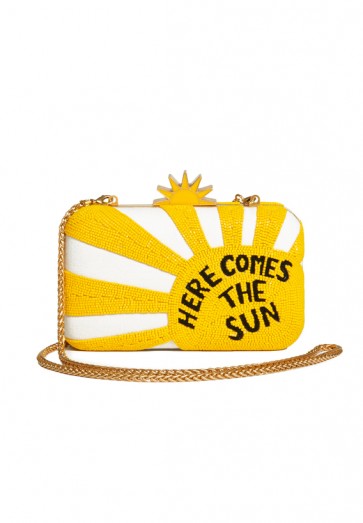 Alice +Olivia X THE BEATLES HERE COMES SUN CLUTCH / yellow beaded slogan bags