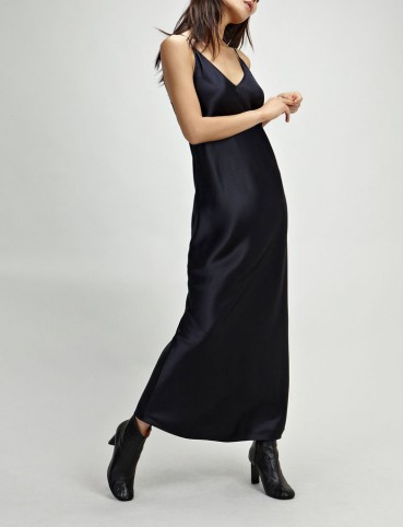 JOSEPH Ink Silk-Satin Clea Dress ~ long fluid strappy dresses