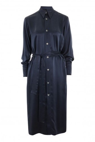 Topshop Silk Shirt Dress ~ slinky blue belted dresses - flipped