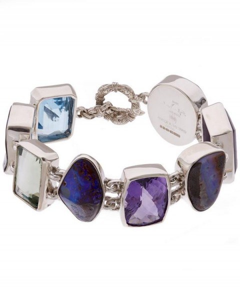 STEPHEN DWECK Silver Boulder Opal Multi-Stone Bracelet / multi gemstone bracelets / statement jewellery - flipped