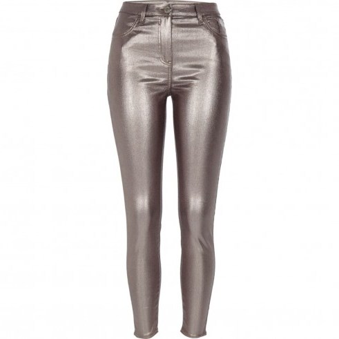 River Island Silver metallic Amelie super skinny jeans ~ party pants - flipped