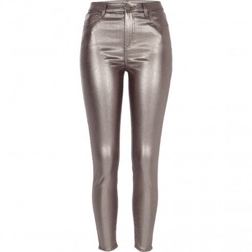 River Island Silver metallic Amelie super skinny jeans ~ party pants
