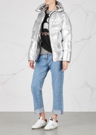 SJYP Silver quilted shell jacket ~ padded metallic jackets ~ winter glamour - flipped