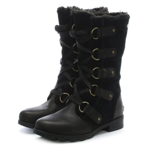 SOREL Emelie Laces Black Suede Calf Boots – waterproof winter boots - flipped