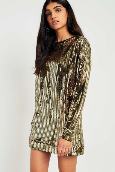 Sparkle & Fade Disco Ball Sequin Dress / sparkling gold t-shirt dresses / party fashion