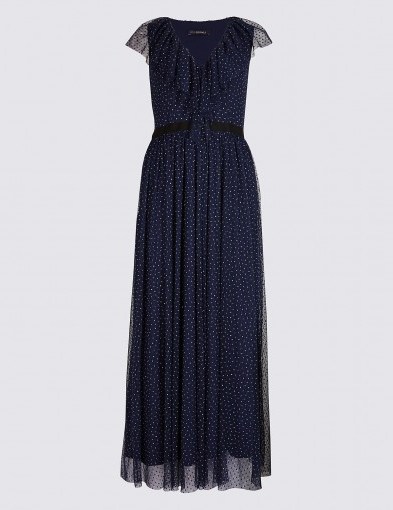 M&S LIMITED EDITION Spotted Tulle Maxi Dress / navy blue party dresses / Marks and Spencer occasion wear - flipped