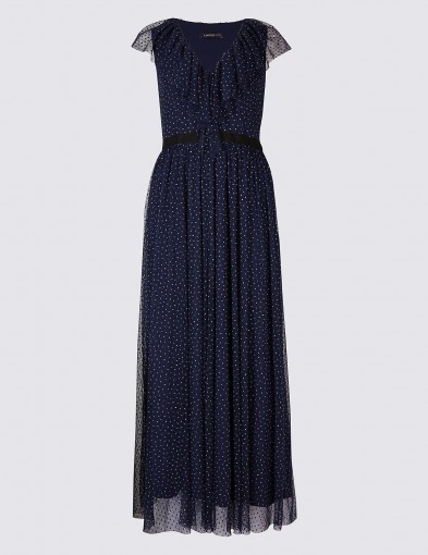 M&S LIMITED EDITION Spotted Tulle Maxi Dress / navy blue party dresses / Marks and Spencer occasion wear