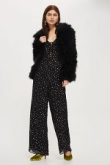 TOPSHOP Star Foil Lace Jumpsuit – black strappy jumpsuits – stars – going out party fashion