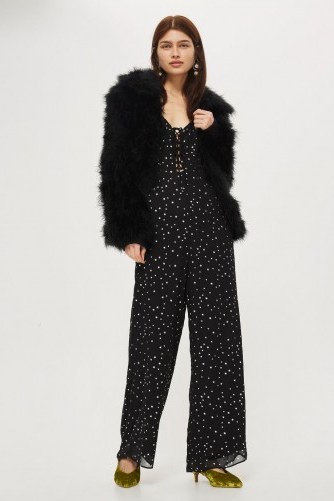 TOPSHOP Star Foil Lace Jumpsuit – black strappy jumpsuits – stars – going out party fashion - flipped
