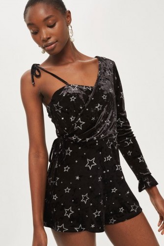 TOPSHOP Star Velvet One Shoulder Playsuit ~ luxe style party playsuits - flipped