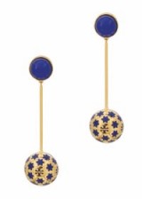 TORY BURCH Star-print drop earrings ~ blue and gold tone statement jewellery