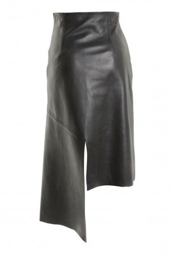 TOPSHOP Step Hem Leather Skirt by Boutique – black asymmetric skirts – party fashion - flipped