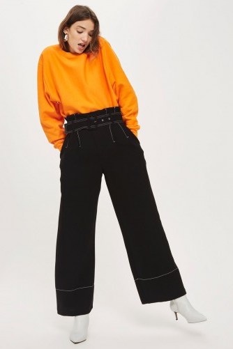 Topshop Stitch Buckle Trousers | black wide leg pants | paperbag waist - flipped