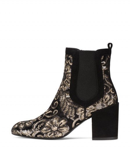STUART WEITZMAN THE MEDIATE BOOTIE | black embroidered booties | embellished block heel ankle boots - flipped