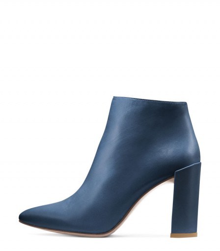 STUART WEITZMAN THE PURE BOOTIE | blue leather block heel booties | stylish winter ankle boots - flipped