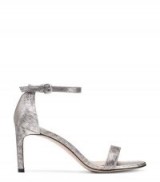 STUART WEITZMAN THE NUNAKEDSTRAIGHT SANDAL | grey-metallic barely there sandals | luxe party shoes
