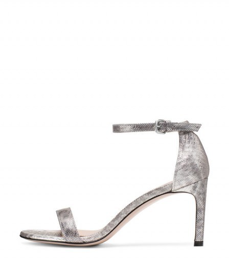 STUART WEITZMAN THE NUNAKEDSTRAIGHT SANDAL | grey-metallic barely there sandals | luxe party shoes - flipped