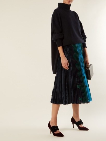 MARY KATRANTZOU Suzette graphic-appliqué pleated-tulle midi skirt ~ blue & green printed skirts - flipped