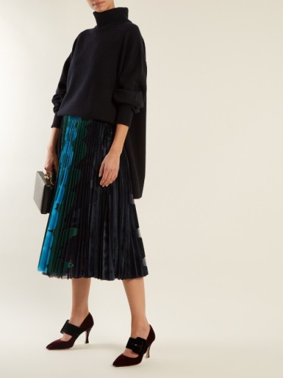 MARY KATRANTZOU Suzette graphic-appliqué pleated-tulle midi skirt ~ blue & green printed skirts