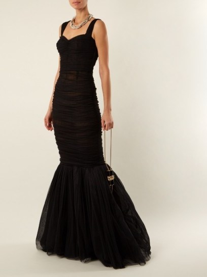 DOLCE & GABBANA Sweetheart-neck ruched silk-tulle gown ~ black vintage style gowns ~ beautiful Italian fashion - flipped
