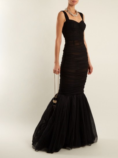 DOLCE & GABBANA Sweetheart-neck ruched silk-tulle gown ~ black vintage style gowns ~ beautiful Italian fashion