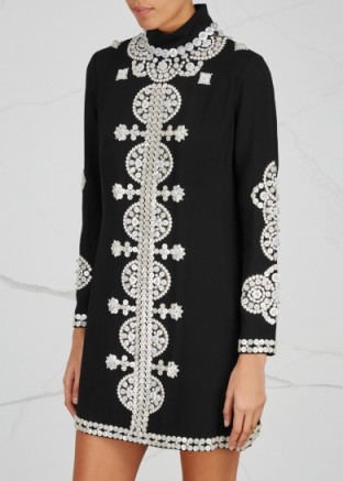 TORY BURCH Sylvia embellished shift dress ~ black pearl covered evening dresses ~ chic party clothing