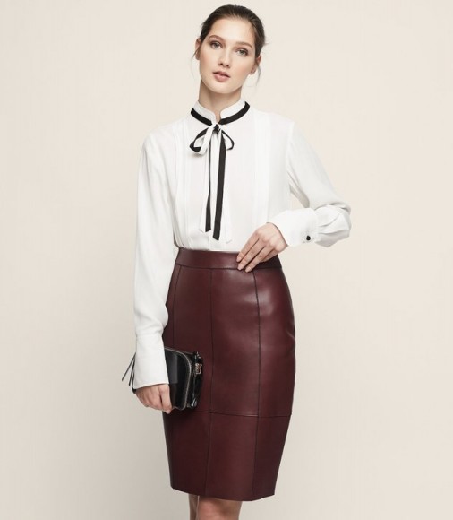Reiss TALA BOW-DETAIL SHIRT OFF WHITE ~ chic pleated shirts