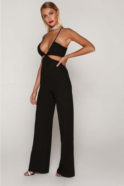 TAMMY HEMBROW BLACK CROSS FRONT CUT OUT JUMPSUIT ~ strappy plunging jumpsuits ~ party fashion
