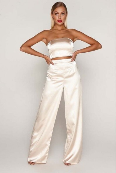 TAMMY HEMBROW GOLD SATIN WIDE LEG TROUSERS ~ slinky going out pants - flipped