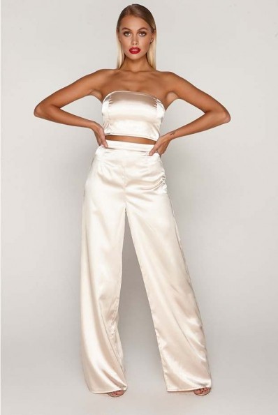 TAMMY HEMBROW GOLD SATIN WIDE LEG TROUSERS ~ slinky going out pants