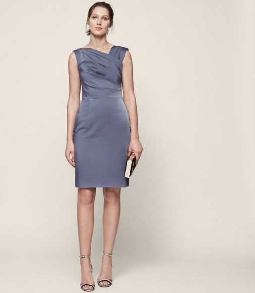 REISS TANIA PLEAT-DETAIL DRESS AMPARO BLUE / sophisticated party wear / chic cocktail dresses - flipped