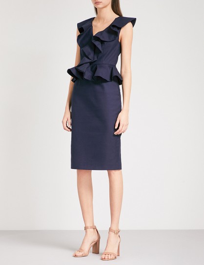 TED BAKER Igune ruffle-front stretch-cotton dress / navy blue party dresses