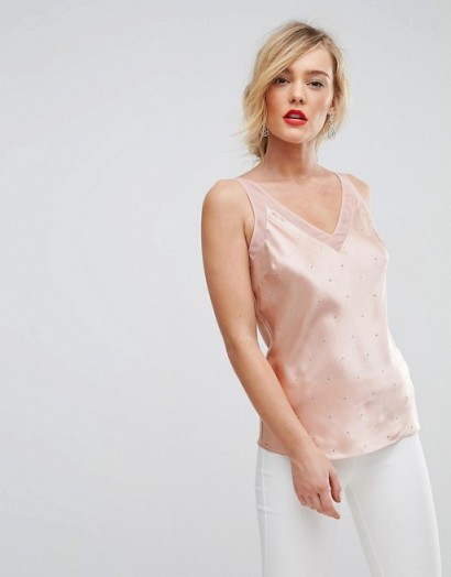 Ted Baker Sparkle Cami Top / rose gold silk camisoles / embellished silky tops