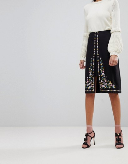 Ted Baker Vicks A-Line Midi Skirt with Floral Embroidery | occasion skirts