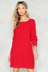 NASTY GAL Tell Me About Knit Dress – red cable knitted sweater dresses