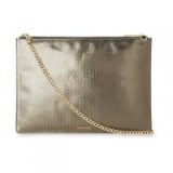 WHISTLES Textured Rivington Clutch / pewter metallic leather / shiny evening bags