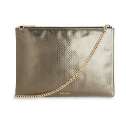 WHISTLES Textured Rivington Clutch / pewter metallic leather / shiny evening bags - flipped