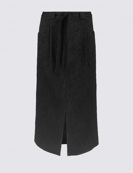 M&S COLLECTION Textured Split Front A-Line Midi Skirt / Marks and Spencer black skirts - flipped