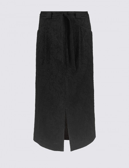M&S COLLECTION Textured Split Front A-Line Midi Skirt / Marks and Spencer black skirts