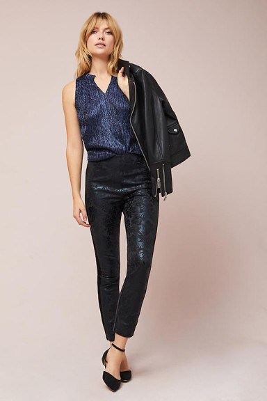 Anthropologie The Essential Foil Printed Tuxedo Trousers | black skinny evening pants - flipped