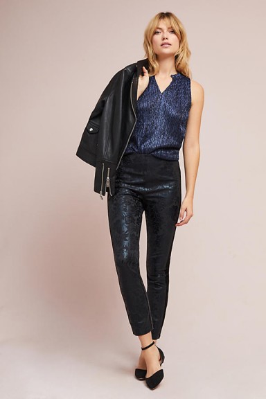 Anthropologie The Essential Foil Printed Tuxedo Trousers | black skinny evening pants