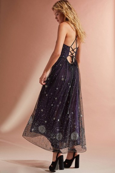 UO Darkest Hour Embroidered Sequin Midi Dress / shimmering strappy back dresses - flipped