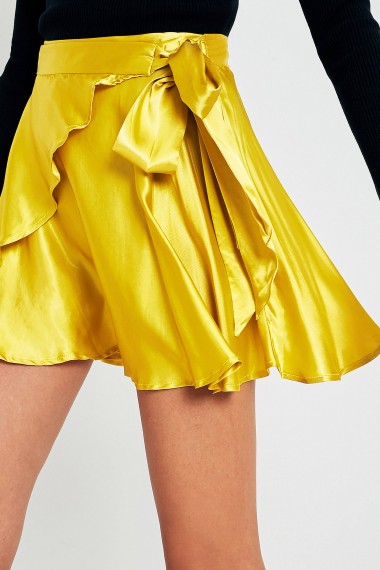 UO Maise Shiny Wrap Mini Skirt / yellow mini skirts