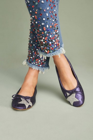 Vanessa Wu Star Ballet Flats | navy-blue metallic flat shoes