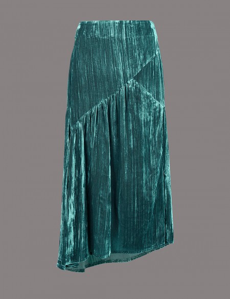 AUTOGRAPH Velvet A-Line Midi Skirt | petrol-blue asymmetric skirts