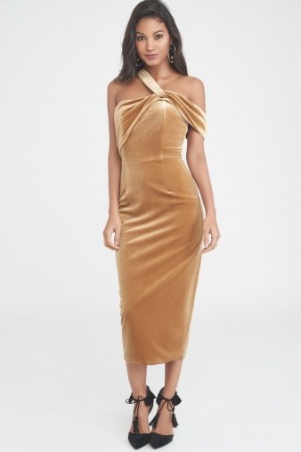 Lavish Alice Velvet Asymmetric Midi Dress in Gold ~ luxe style party dresses - flipped