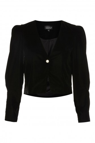 Topshop Velvet Crop Jacket | black cropped jackets | party fashion